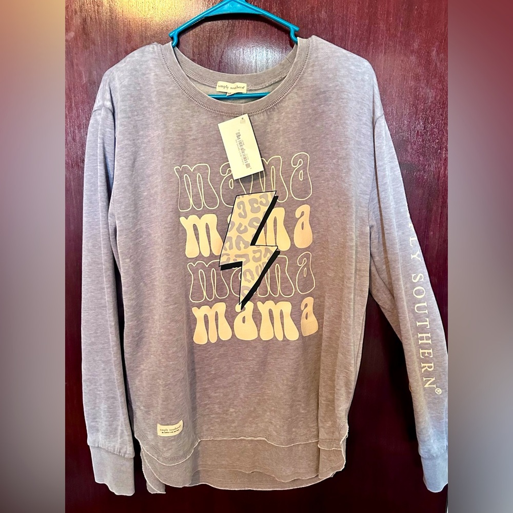 Simply Southern Mama Long Sleeved Tunic Gray Cream Lightning cheetah